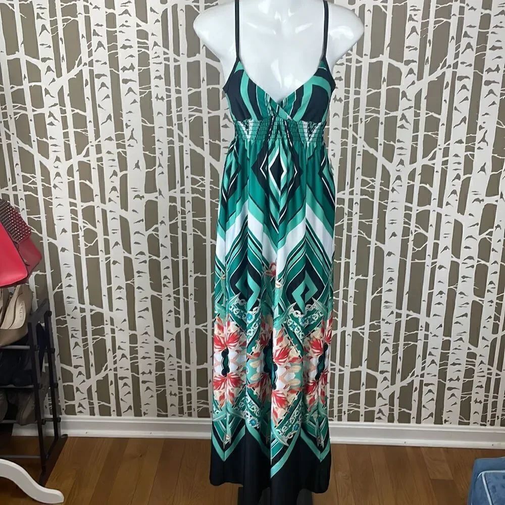 Geometric Tropical Floral Print Maxi Dress sz S